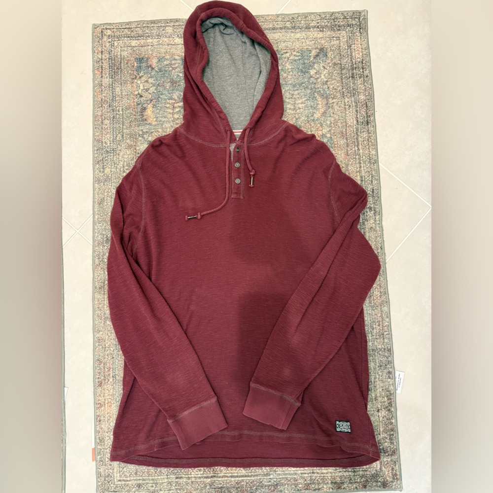Men’s Burgundy Sweatshirt Pullover Hoodie with Attached Hood
